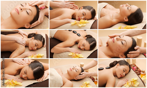 woman having facial or body massage in spa salon