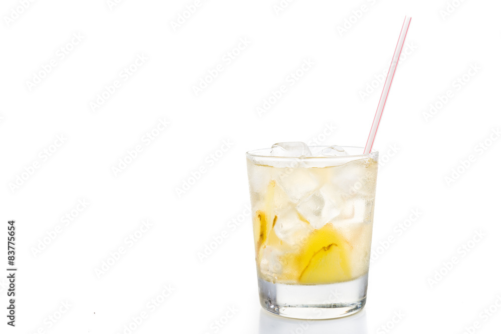 Refreshing ice cold ginger tea in transparent glass Refreshing ice cold ginger tea in transparent glass