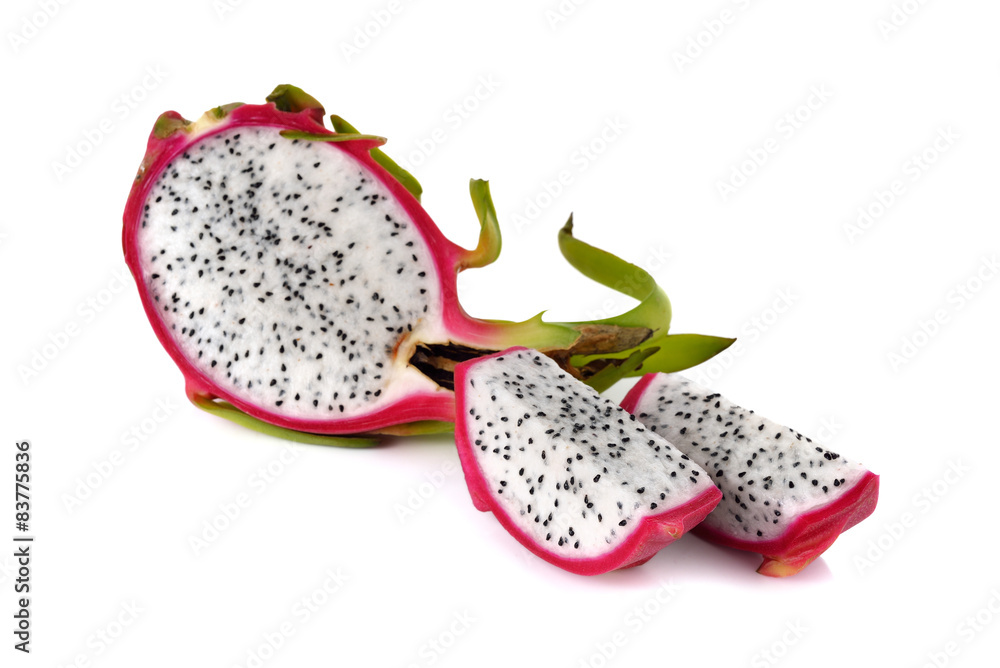 Sliced Dragon Fruit on white background