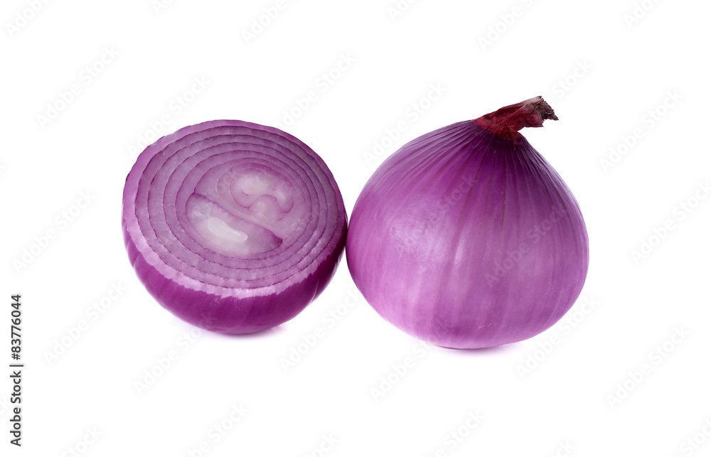 peeled red onion, shallots on white background