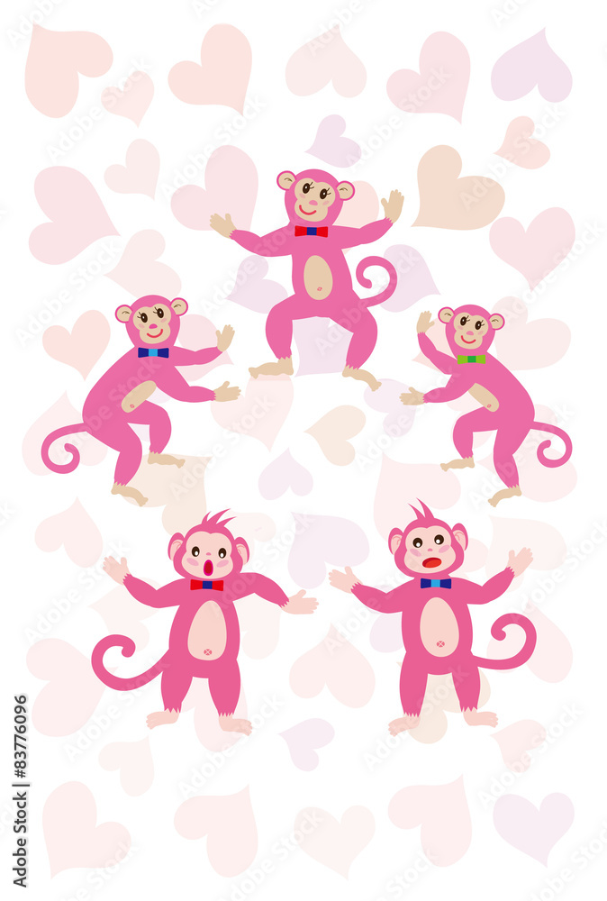 Fototapeta Śliczna małpa różowa kartka z życzeniami