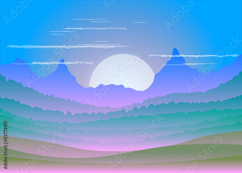 the sun and the forest in the fog