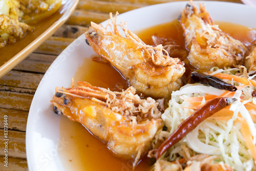 Thai style seafood. Shrimp with tamarind sauce