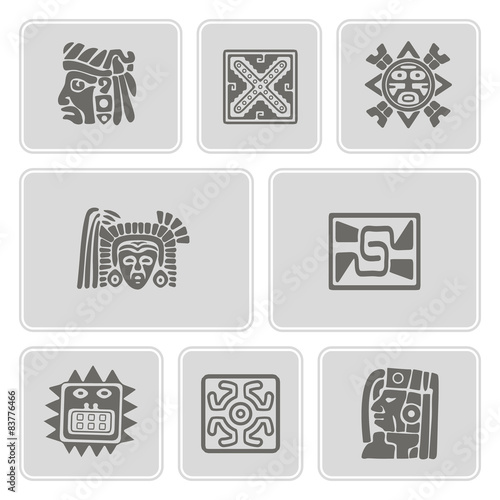set of monochrome icons with American Indians relics (part 8)