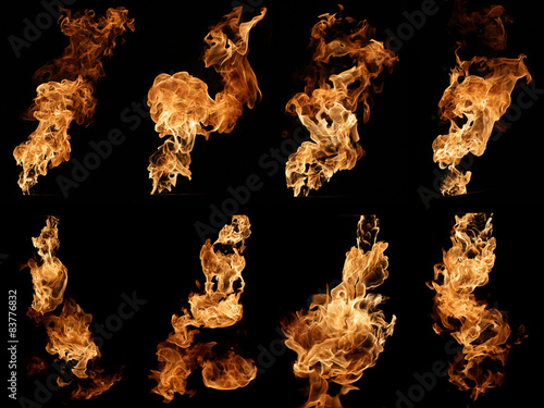 Fire isolated on black photo collage photo