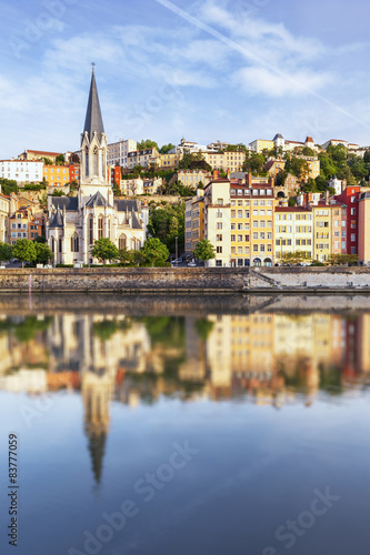 Lyon cathedral with relflet in Soane