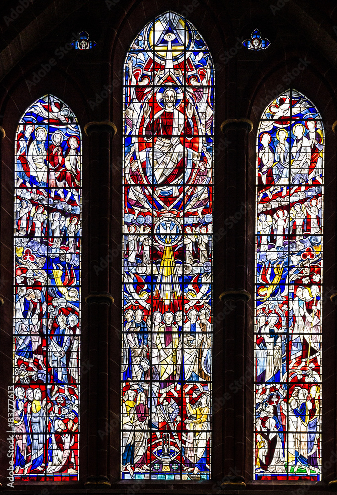 Vitrage window. Interior of church Bremen Cathedral, Germany