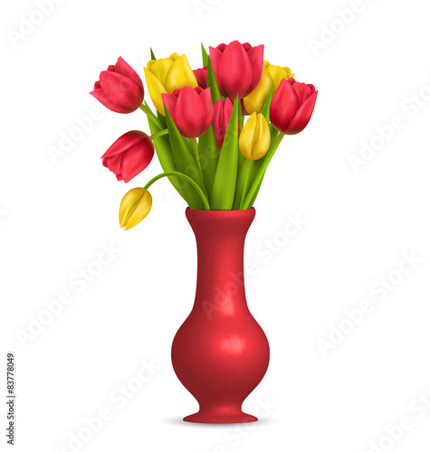 Tulips in vase isolated on white background