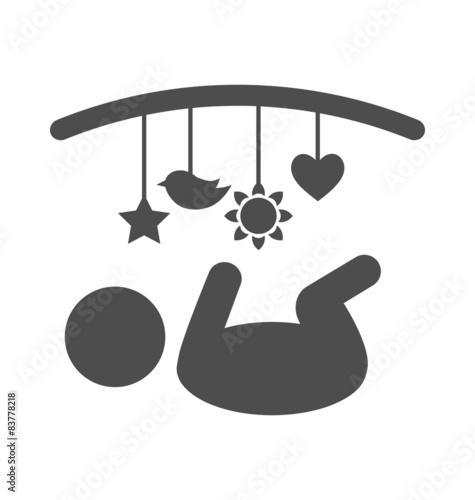 Baby with hanging toys pictogram flat icon isolated on white bac