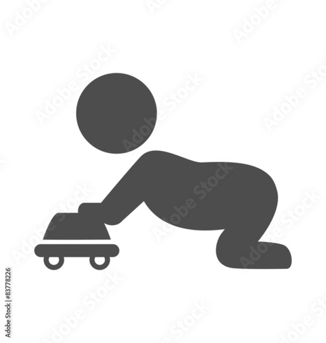 Baby plays with toy car pictogram flat icon isolated on white ba