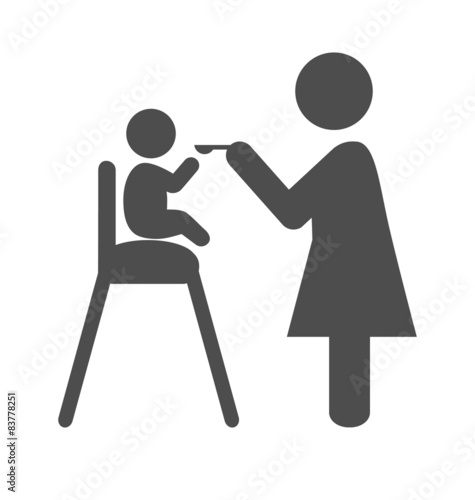 Mother feed the baby pictogram flat icon isolated on white backg