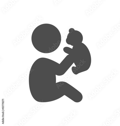 Baby plays with teddy bear pictogram flat icon isolated on white