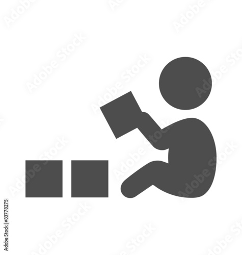 Baby plays with blocks pictogram flat icon isolated on white bac