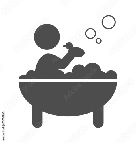 Baby takes a bath with rubber duck pictogram flat icon isolated