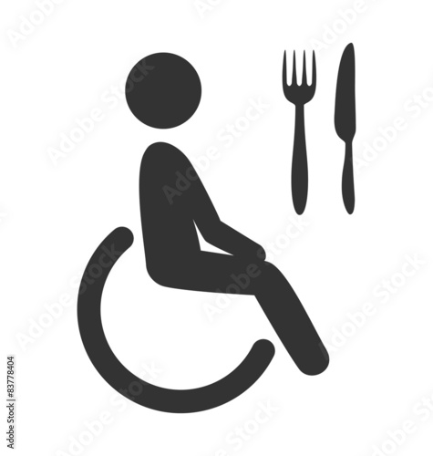 Disability man pictogram flat icon cafe isolated on white backgr