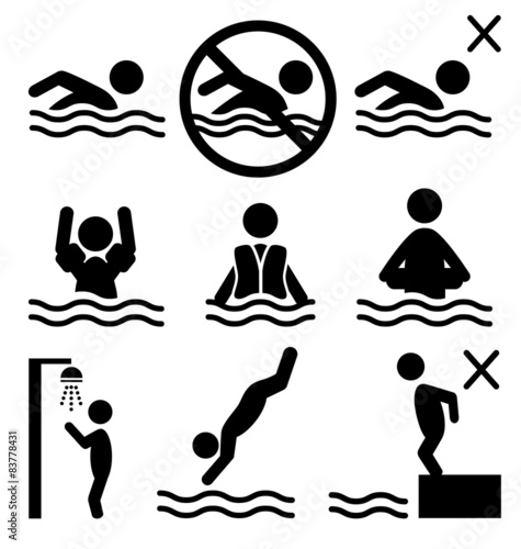 Set of summer swim water information flat people pictogram icon