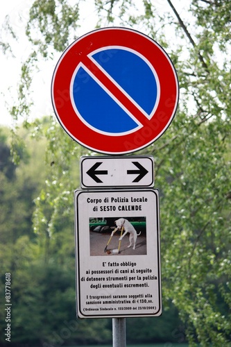 Traffic sign - parking prohibition at the river Ticino