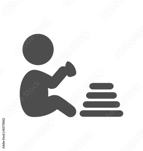 Baby plays with pyramid pictogram flat icon isolated on white ba