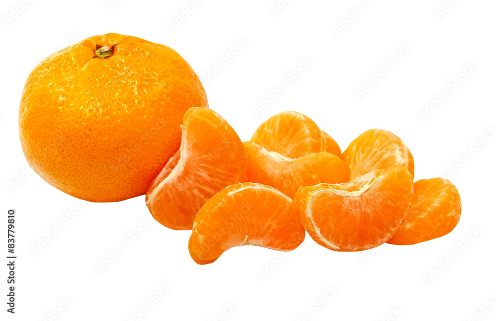 Ripe tangerine and tangerine semgents.Isolated.