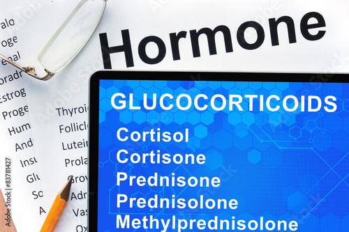   tablet  with word glucocorticoids.  photo