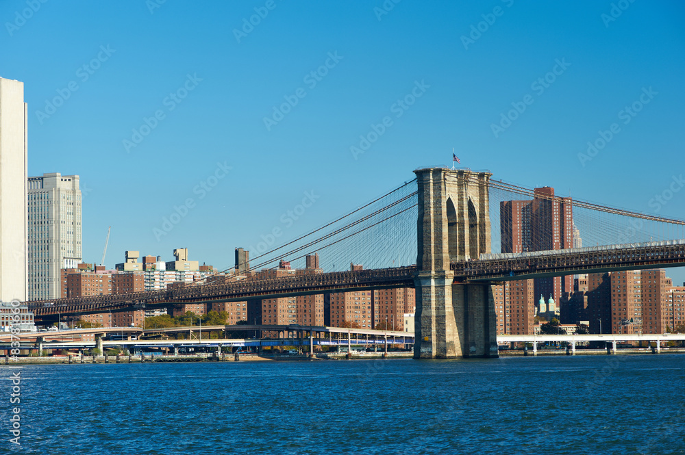 Naklejka premium Lower Manhattan skyline view from Brooklyn