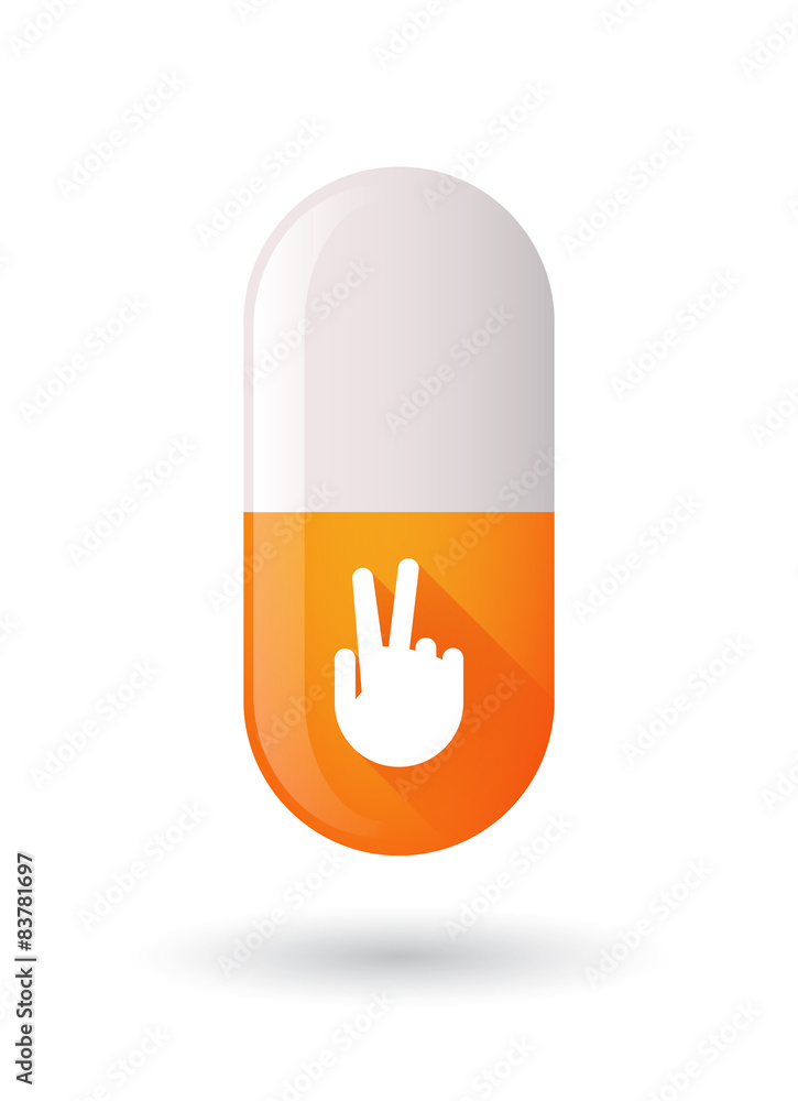 Orange pill icon with a victory hand Orange pill icon with a victory hand