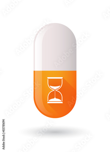 Orange pill icon with a sand clock