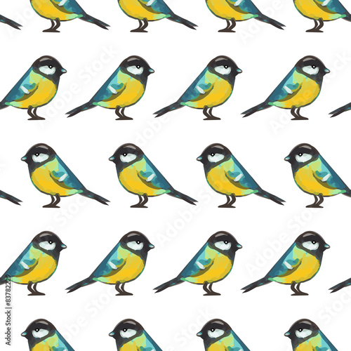 Seamless pattern with birds, cute titmouse. Vector seamless texture for wallpapers, pattern fills, web page backgrounds