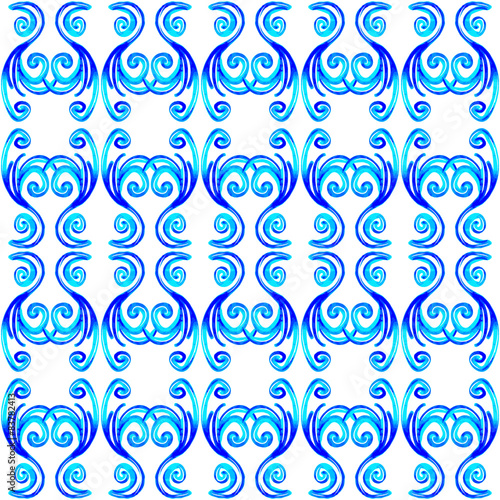 Seamless pattern. Blue waves watercolor ornament. Vector seamless texture for wallpapers  pattern fills  web page backgrounds