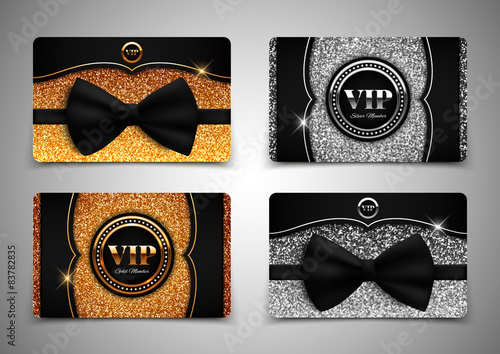 Gold and silver VIP cards with glitter