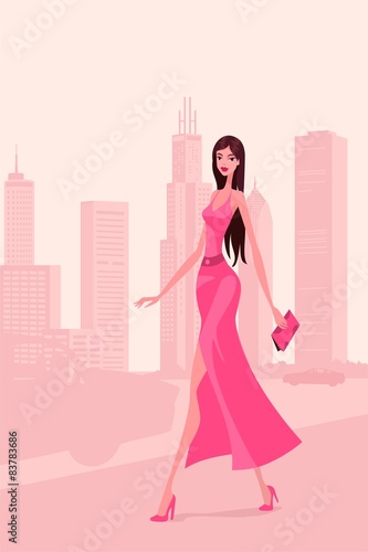 The lady walking down the street