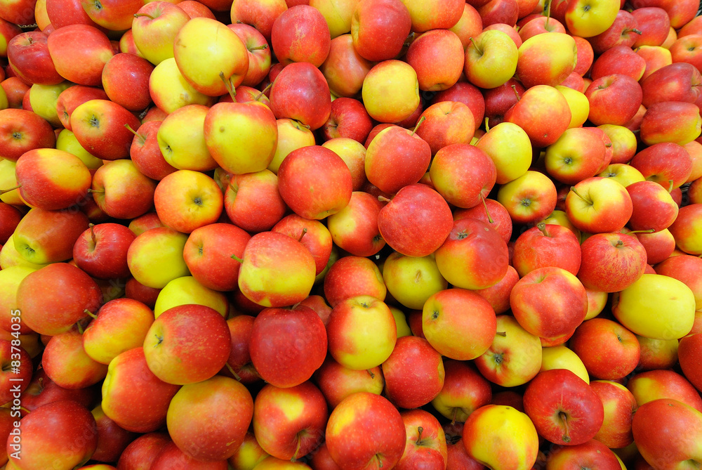 Yummy pile of apples in a market stall Yummy pile of apples in a market stall
