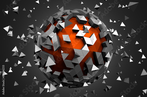 Fototapeta Naklejka Na Ścianę i Meble -  Abstract 3d rendering of low poly sphere with chaotic structure.