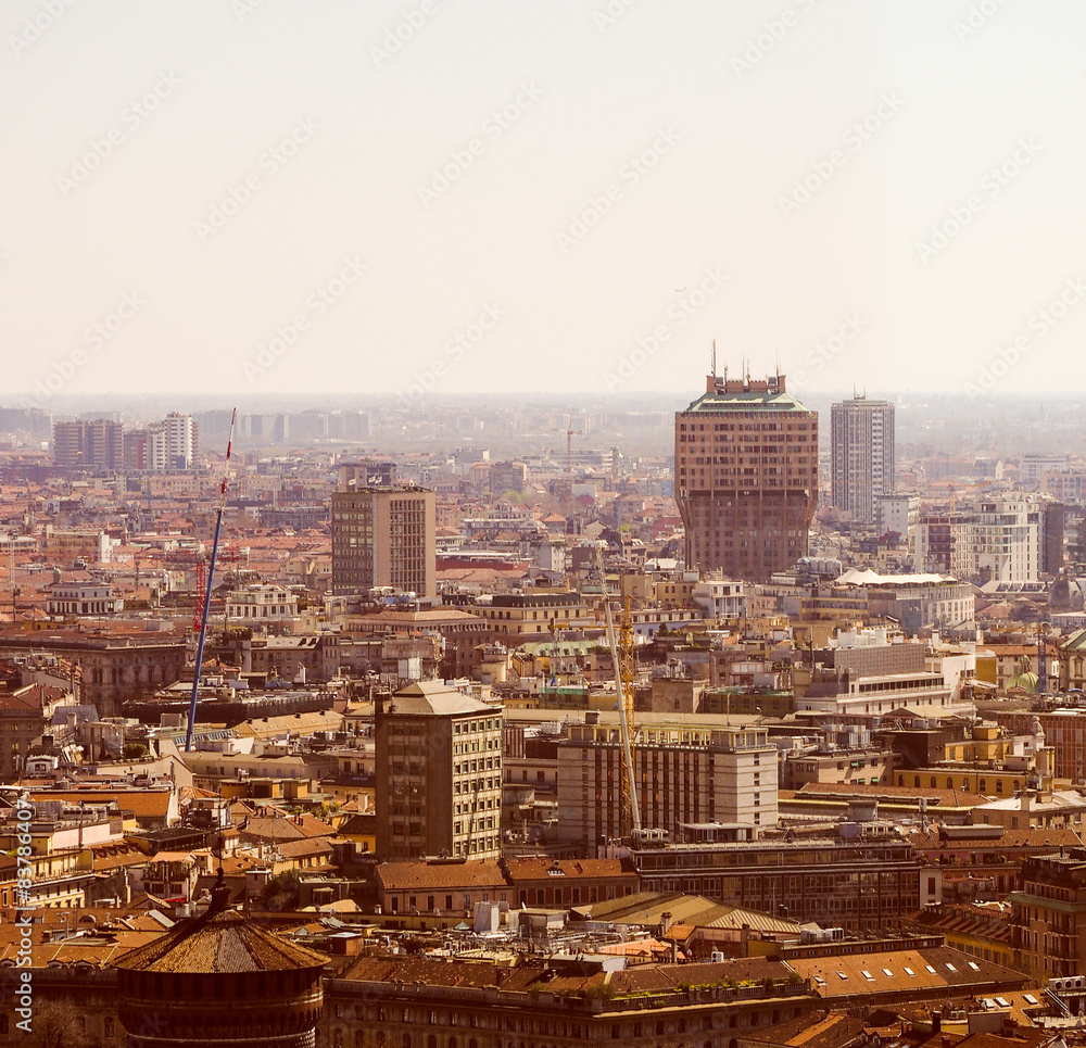 Fototapeta premium Retro look Milan aerial view