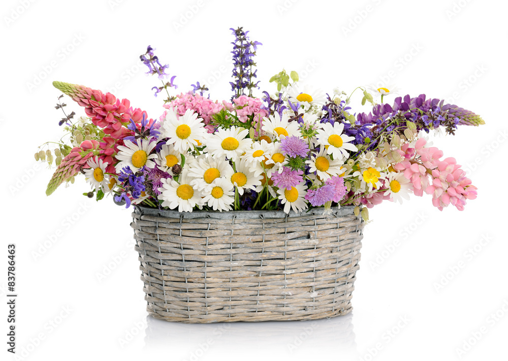 basket with wildflowers