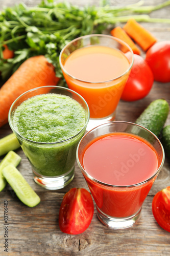 Fresh tomato, carrot and cucumber juice 