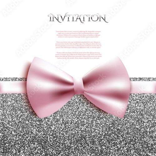 Invitation decorative card with bow and glitter