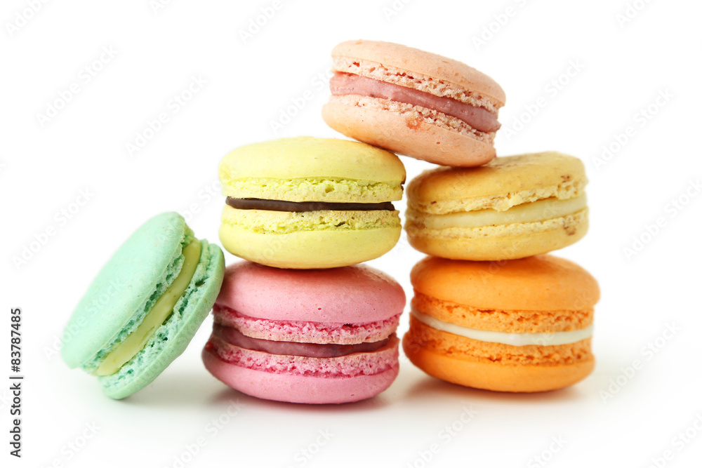 French colorful macarons isolated on white French colorful macarons isolated on white