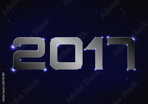 illustration of steel metallic number 2017 over blue night sky