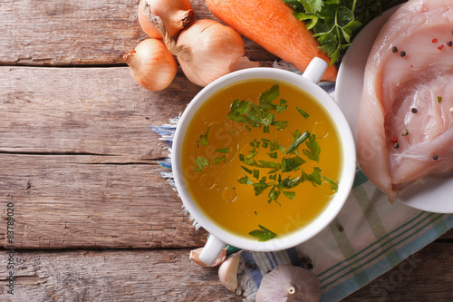 Obraz na płótnie Country Food: chicken soup and ingredients top view