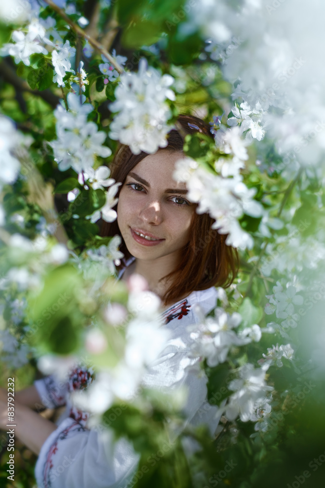 beautiful young woman near the apple tree beautiful young woman near the apple tree