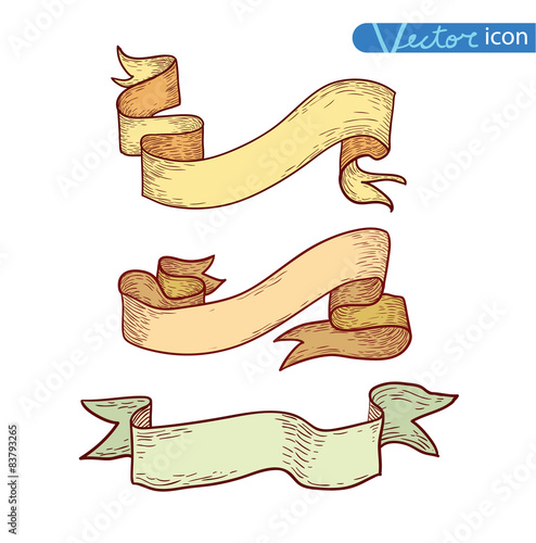 Hand-drawn Vintage ribbon banners. Vector illustration 
