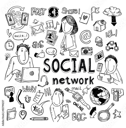 social media doodle set. Hand-drawn vector illustration.