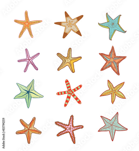 icon Starfishes set.hand drawn Vector Illustration