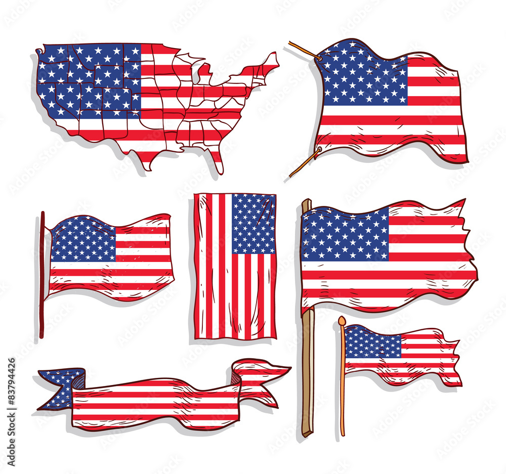 Flags and map of united states of america , icon collection. Flags and map of united states of america , icon collection.