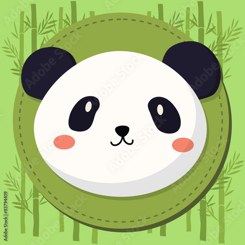 Fototapeta Naklejka Na Ścianę i Meble -  Cute Panda Head Cartoon in Green Bamboo Background