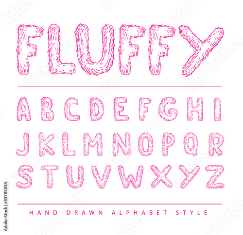  fluffy font style alphabet, Vector illustration.