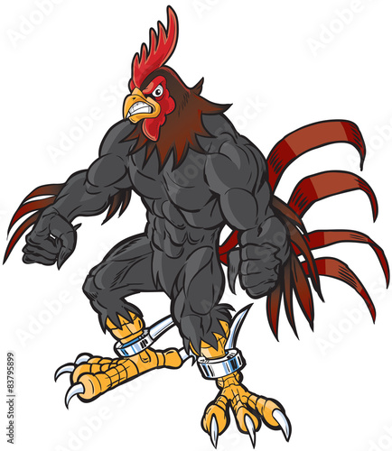 Muscular Cartoon Rooster Mascot with Semi-Realistic Head