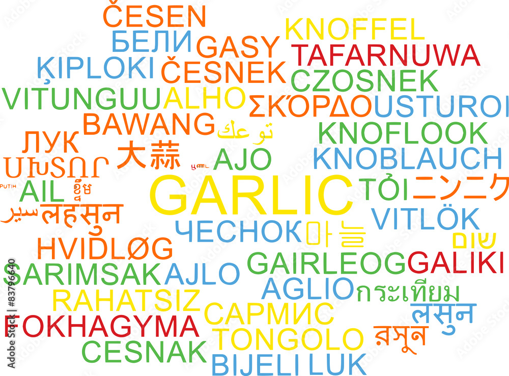 Garlic multilanguage wordcloud background concept