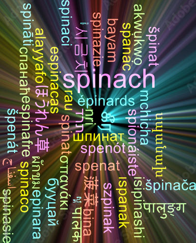 Spinach multilanguage wordcloud background concept glowing